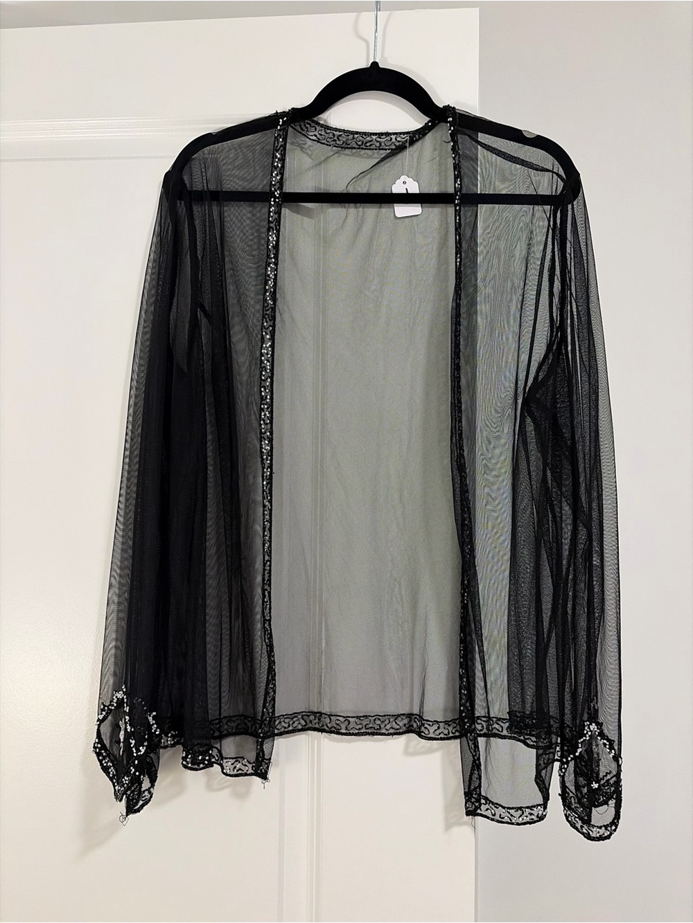 Sheer Black Lace-Trim Mesh Kimono Robe - Women Intimates & Sleepwear